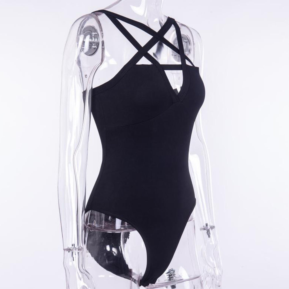 Star-Shaped Bodysuit with Crossed Straps and Open Back