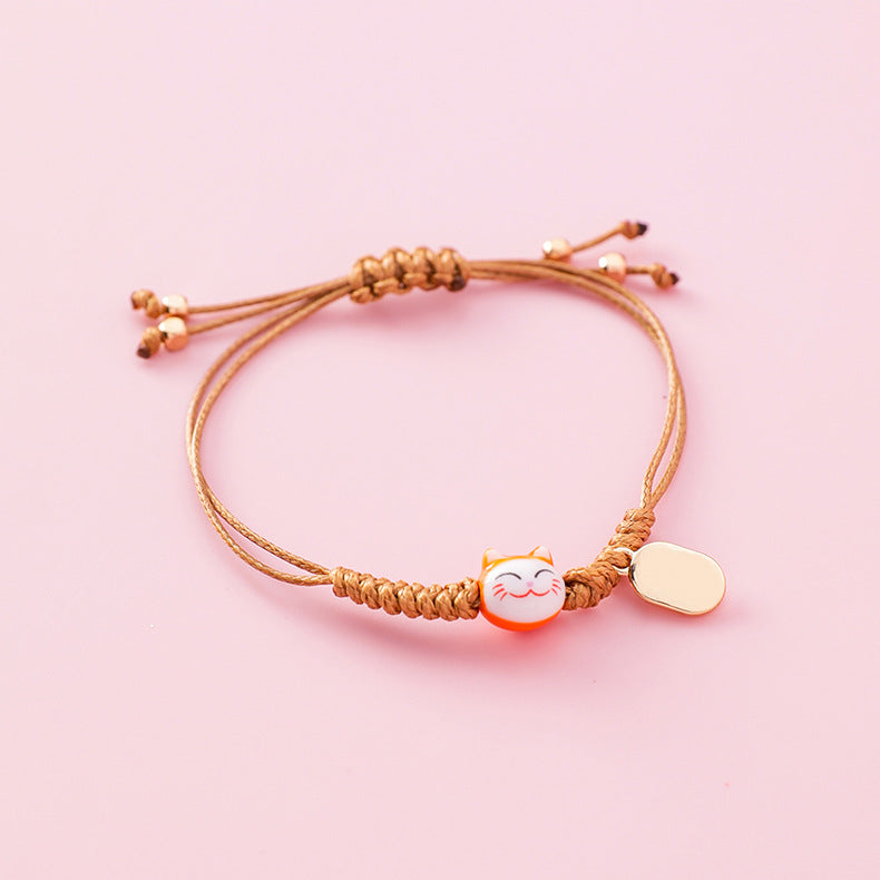 Handcrafted Ceramic Lucky Cat Bracelet with Bell