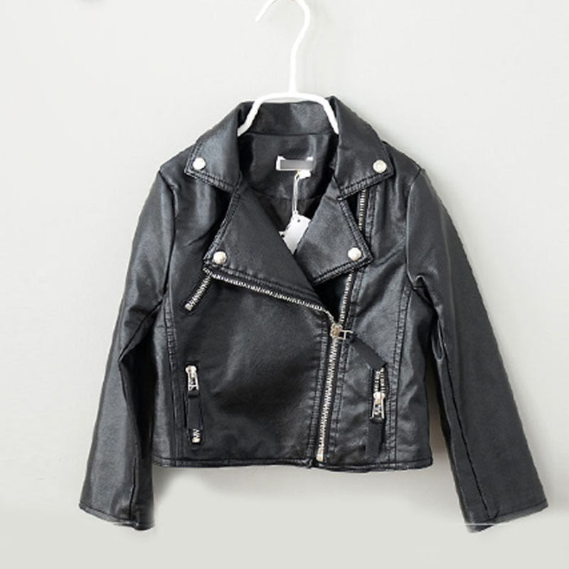 Love Print PU Leather Girls Short Lapel Jacket