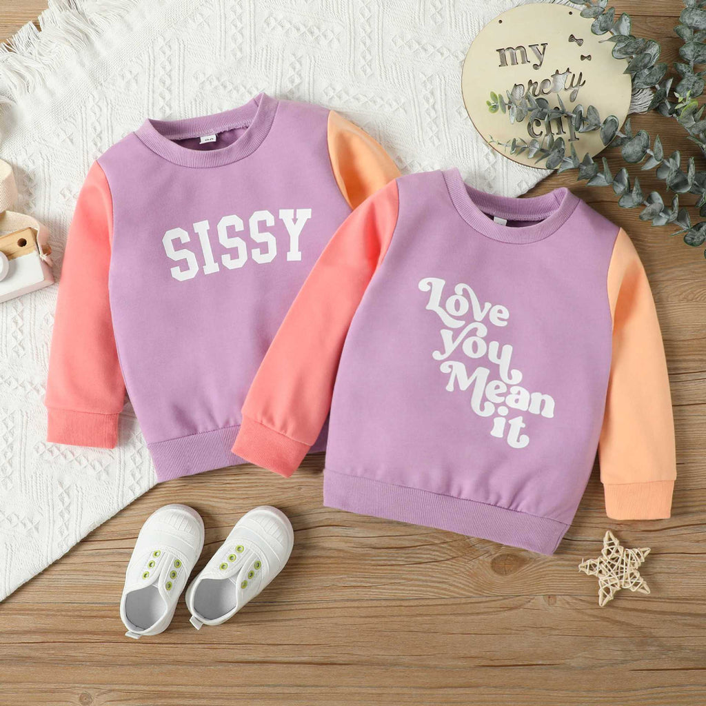Girls' Colorblock Letter Long Sleeve Sweater Top