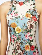 Vintage Floral Sleeveless Bodycon Dress for Women
