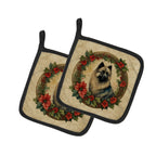 Keeshond Christmas Flowers Pair of Pot Holders