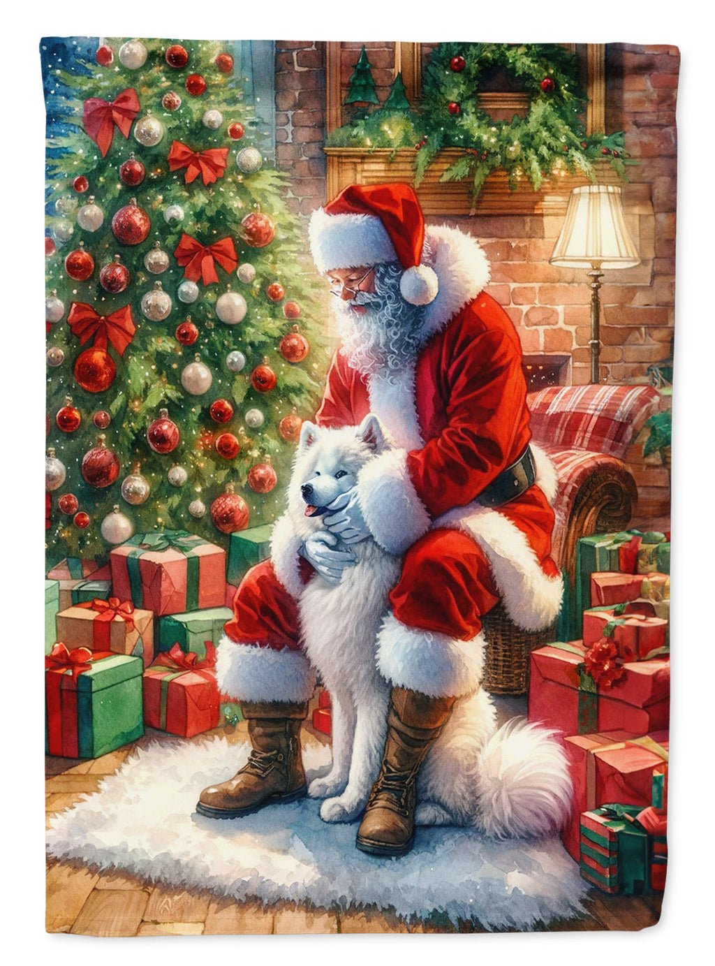 Samoyed and Santa Claus House Flag