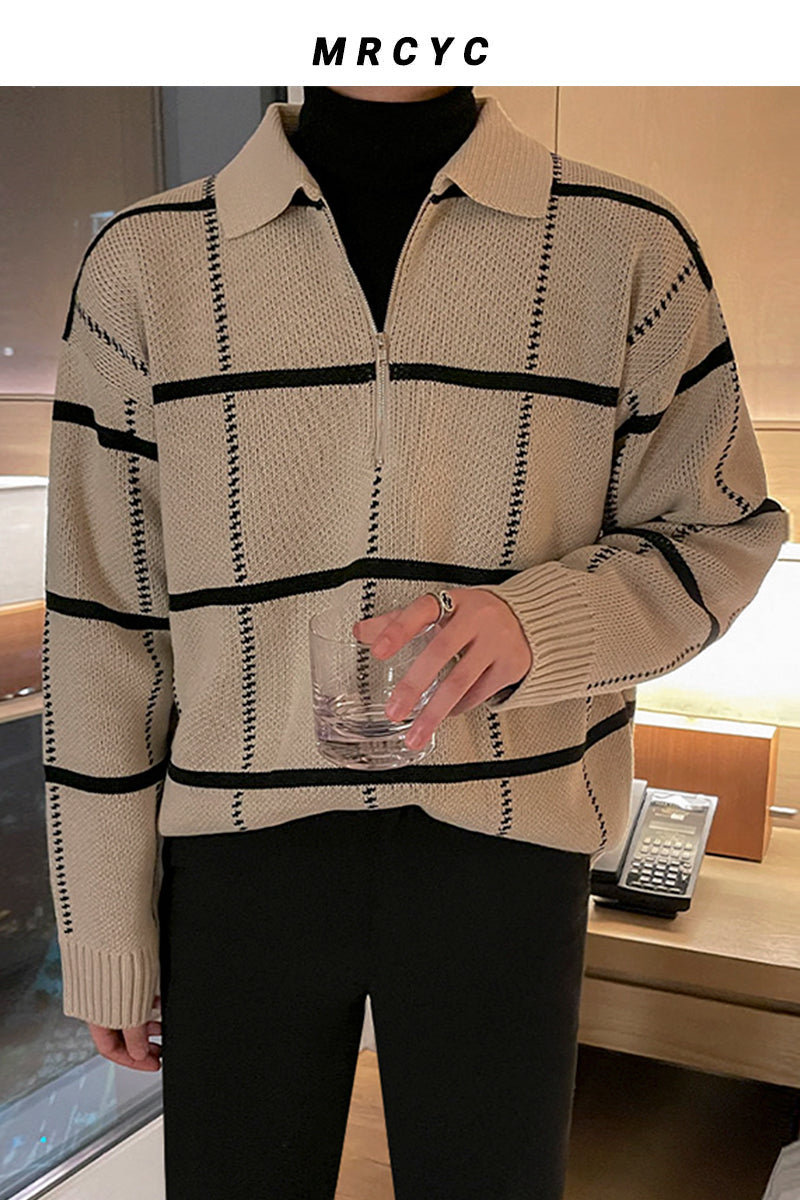 Men's Loose Fashion Knitted Plaid Sweater (Harajuku Style)