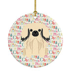 Merry Christmas Pekingese Cream Ceramic Ornament