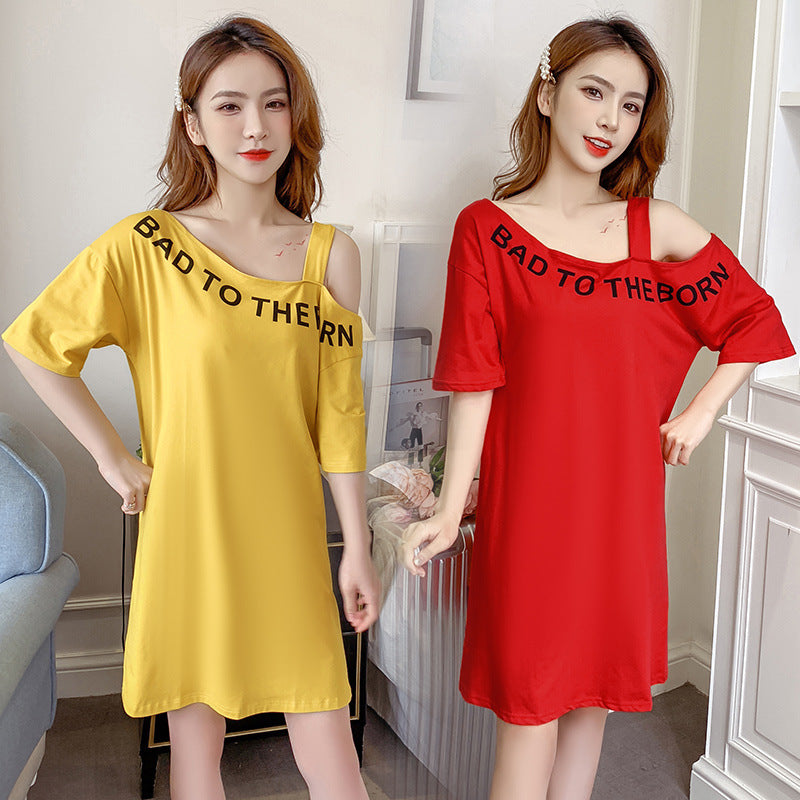 2020 Summer Fashion Off-Shoulder T-Shirt Dress (Plus Size) | Streetwear