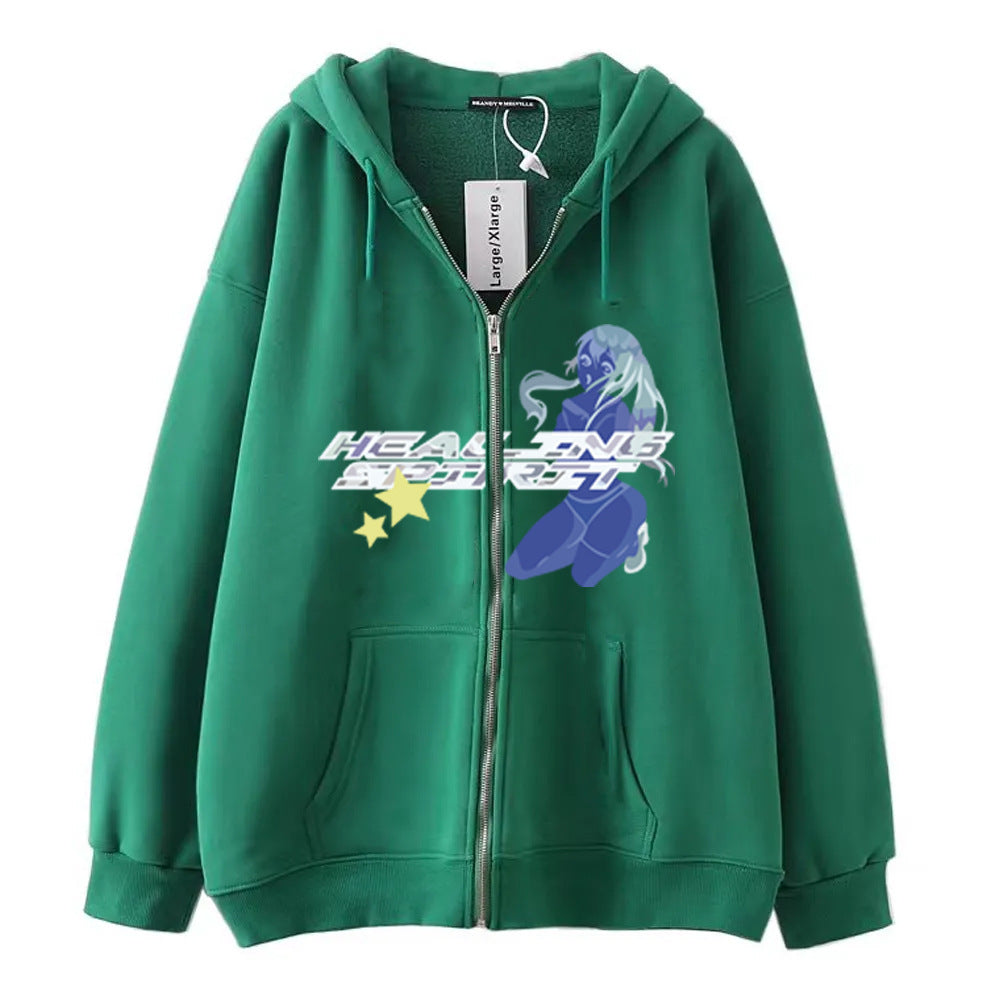 Dark Butterfly Print Zip Casual Cardigan Sweatshirt | Streetwear
