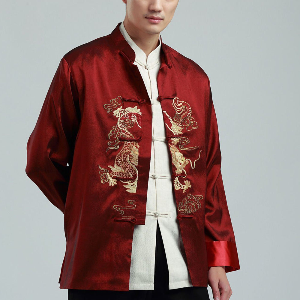 Men's Chinese Style Embroidered Dragon Jacket Tops
