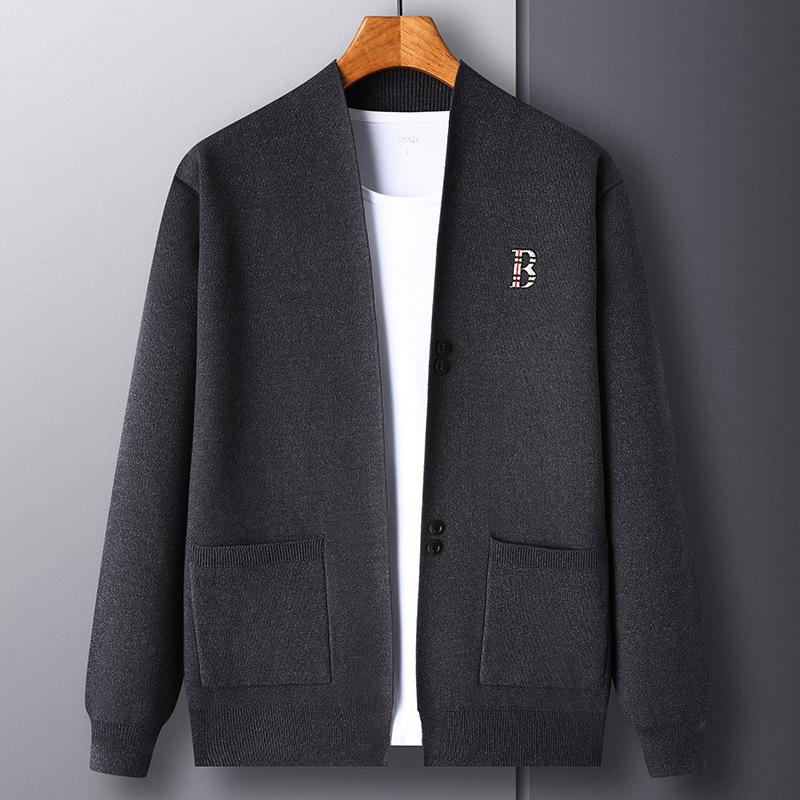 Men's Autumn Knitted Cardigan with Simple Embroidery