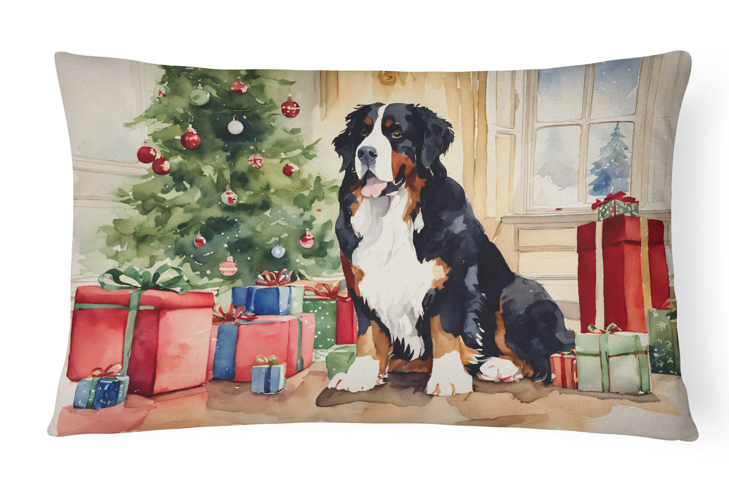 Bernese Mountain Dog Christmas Throw Pillow