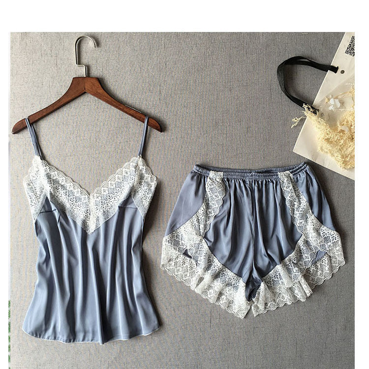 Lace Silk Camisole and Shorts Sleepwear Set