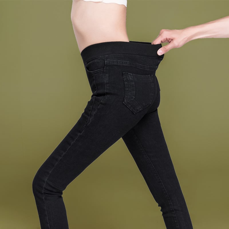 Plus Size Women's High Waist Fleece Elastic Jeans