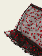 Red Heart Padded Lingerie Set with Polka Dot Mesh