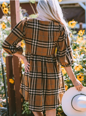 Printed Checks Dress for Women - Retro V-neck Pullover | Streetwear