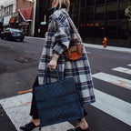 Brushed Plaid Long Coat