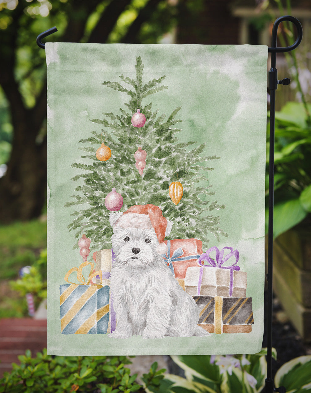 West Highland White Terrier Puppy Christmas Presents and Tree Garden Flag