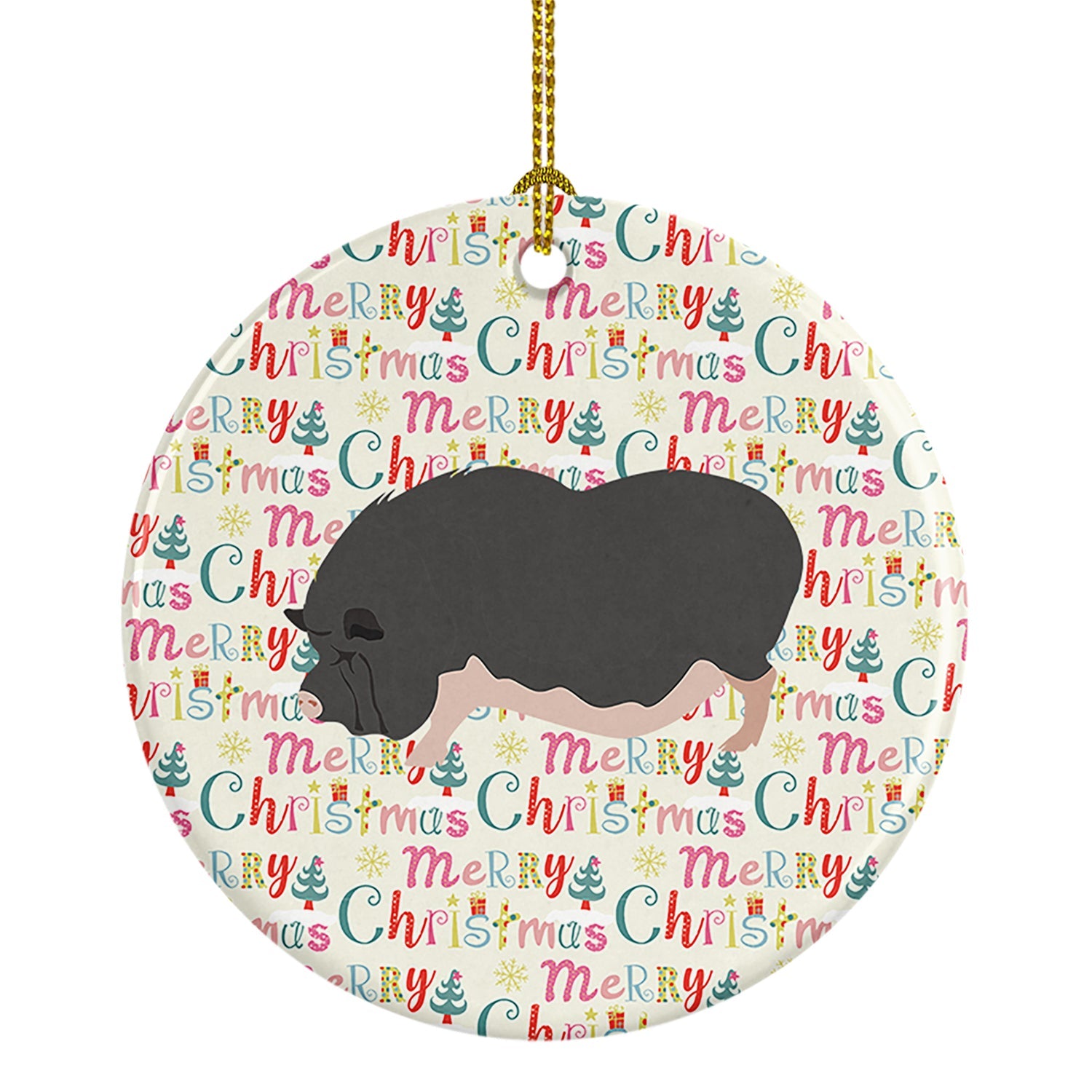 Vietnamese Pot-Bellied Pig Christmas Ceramic Ornament