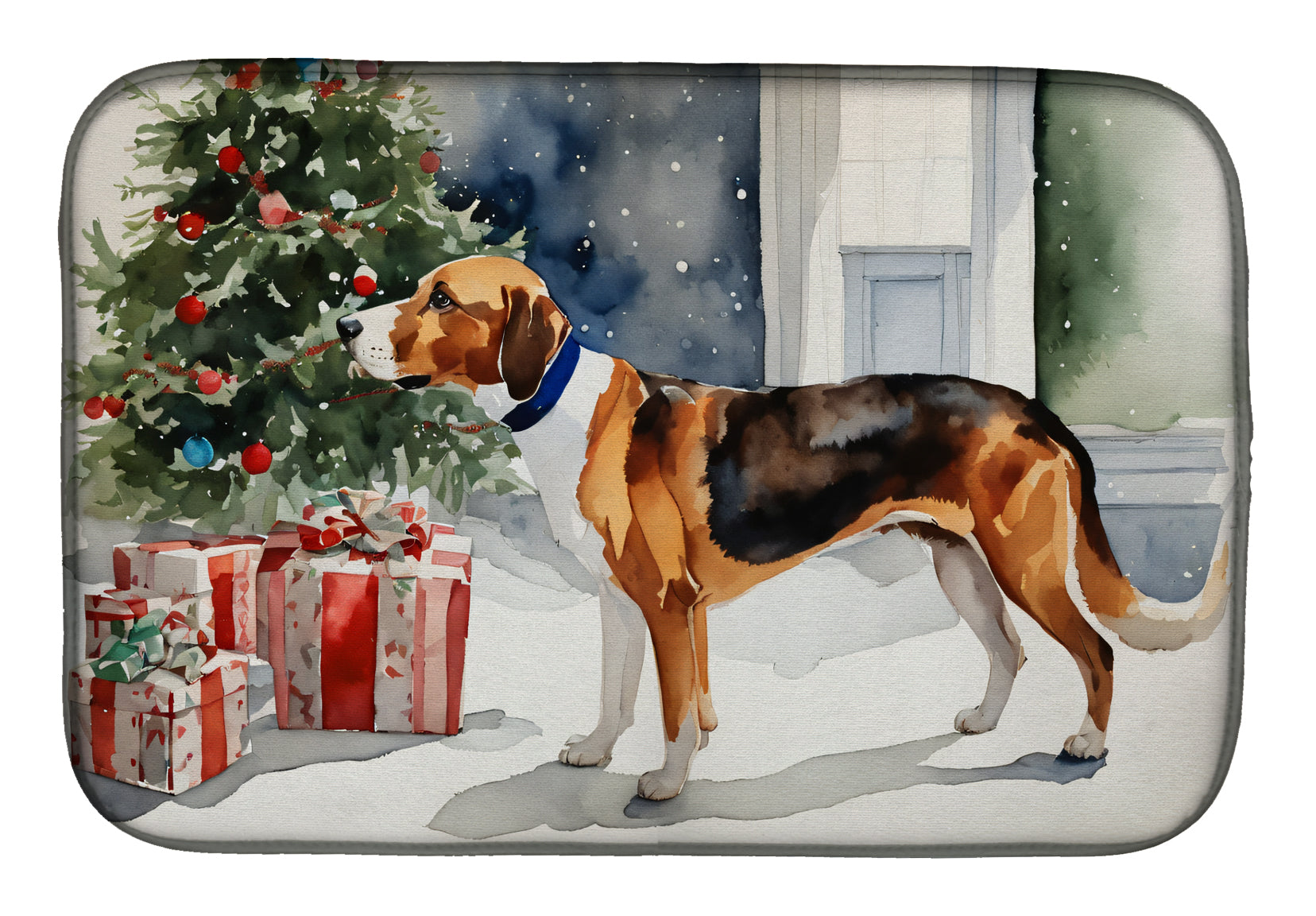 English Foxhound Cozy Christmas Dish Drying Mat