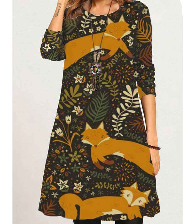 Women's Christmas Print Long Sleeve Round Neck Dress