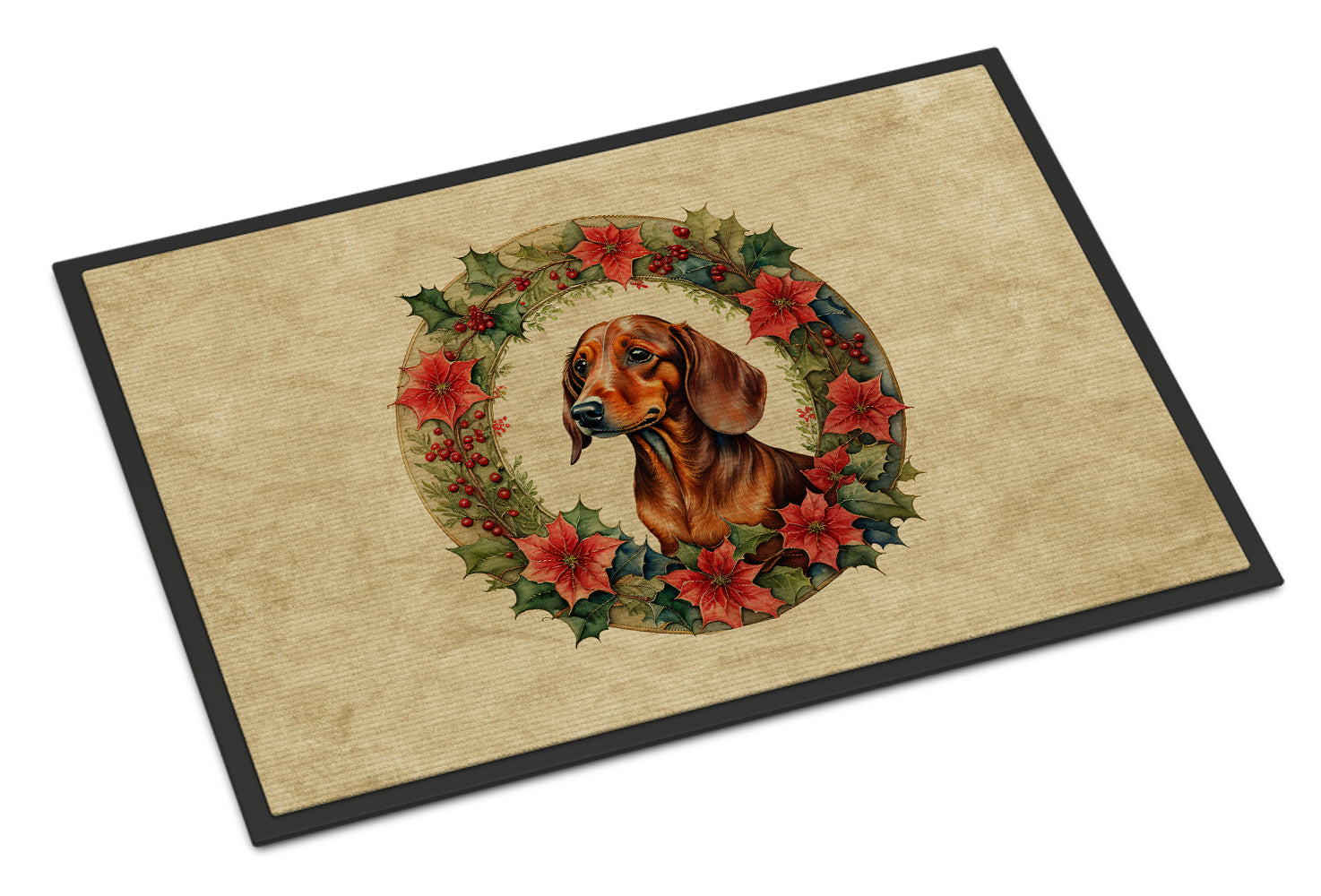 Dachshund Christmas Flowers Doormat