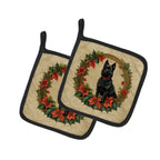 Schipperke Christmas Flowers Pair of Pot Holders