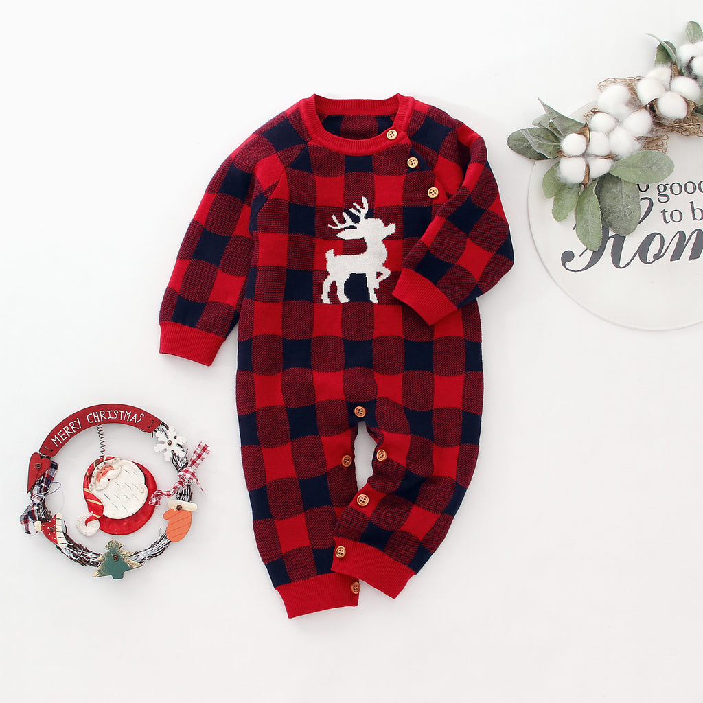 Knitted Long Sleeve Baby Romper with Christmas Design