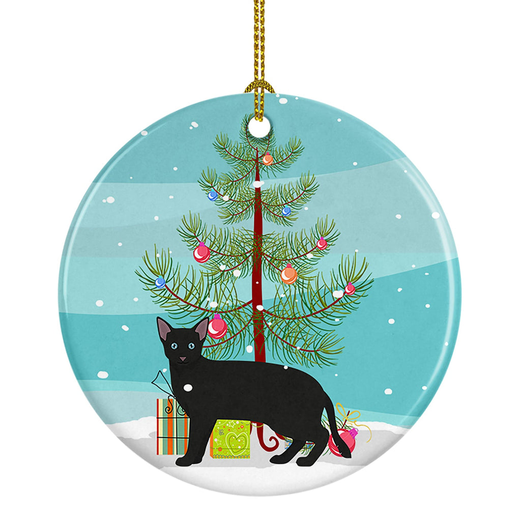 Russian White Black Cat Christmas Ceramic Ornament