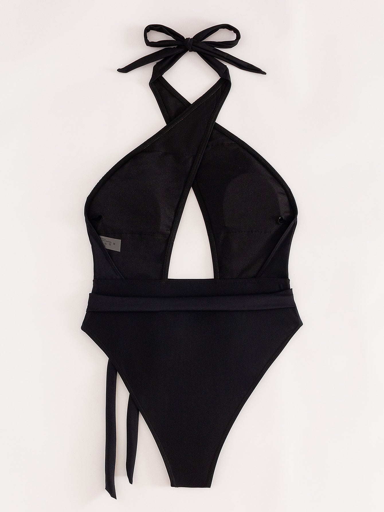 Cross Strap Solid Color One-Piece Swimsuit for Women
