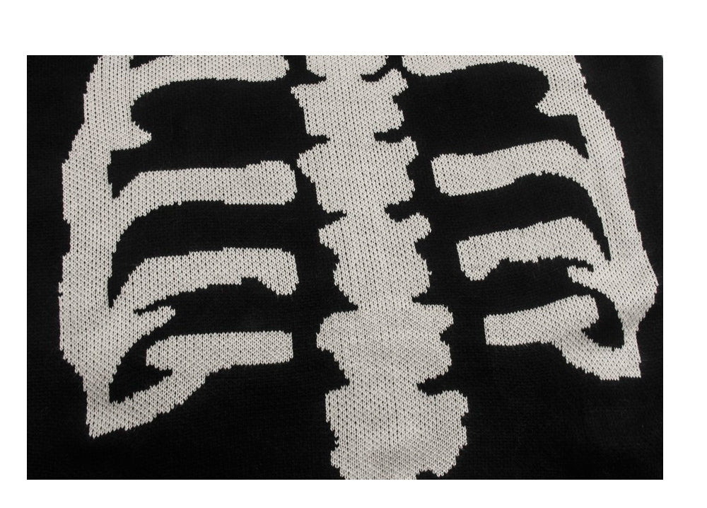 Gothic Black Plaid Knitted Skull Aesthetics Sweater