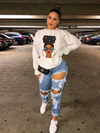Fashion Printed Long-sleeved Fleece Sweater