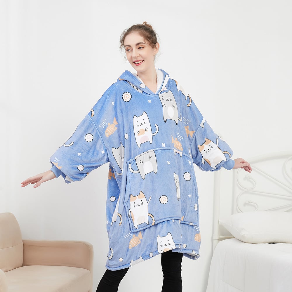 Women's Hooded Sherpa Blanket Sweatshirt with Flange