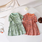 Cartoon Printed Summer Dress for Baby Girls