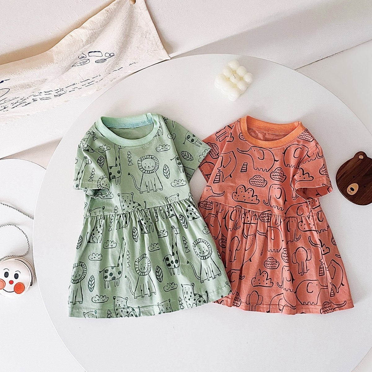 Cartoon Printed Summer Dress for Baby Girls