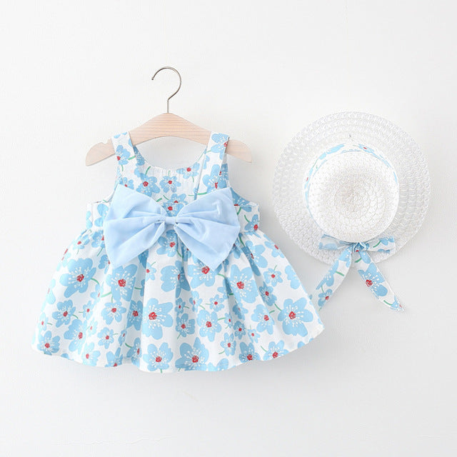 Summer Baby Girl Beach Dress with Cute Bow and Print