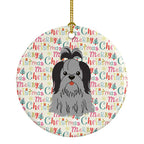 Merry Christmas Shih Tzu Black Silver Ceramic Ornament
