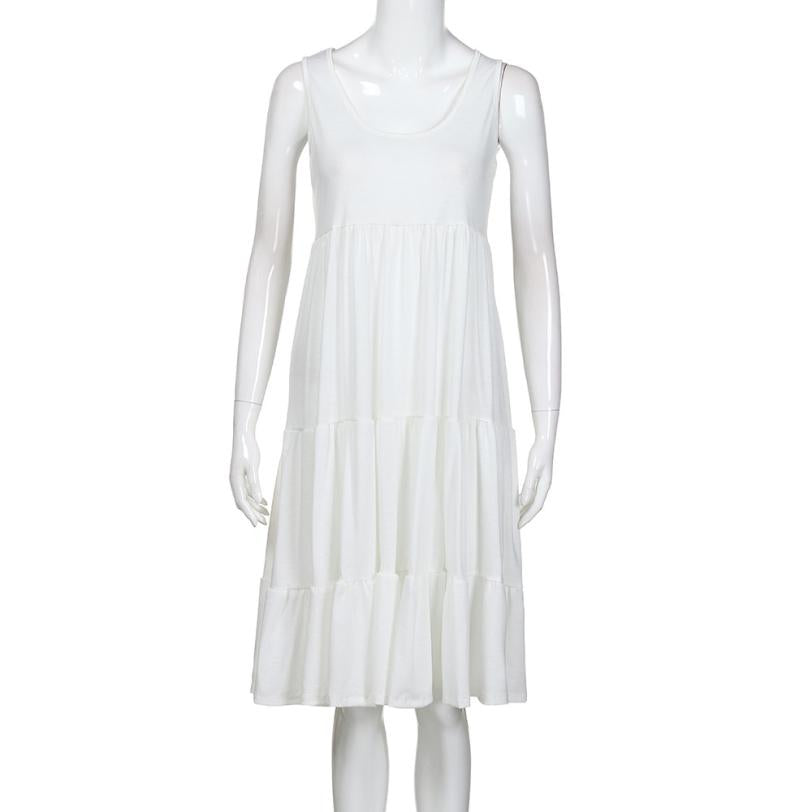 Sleeveless Round Neck Color Block Beach Dress