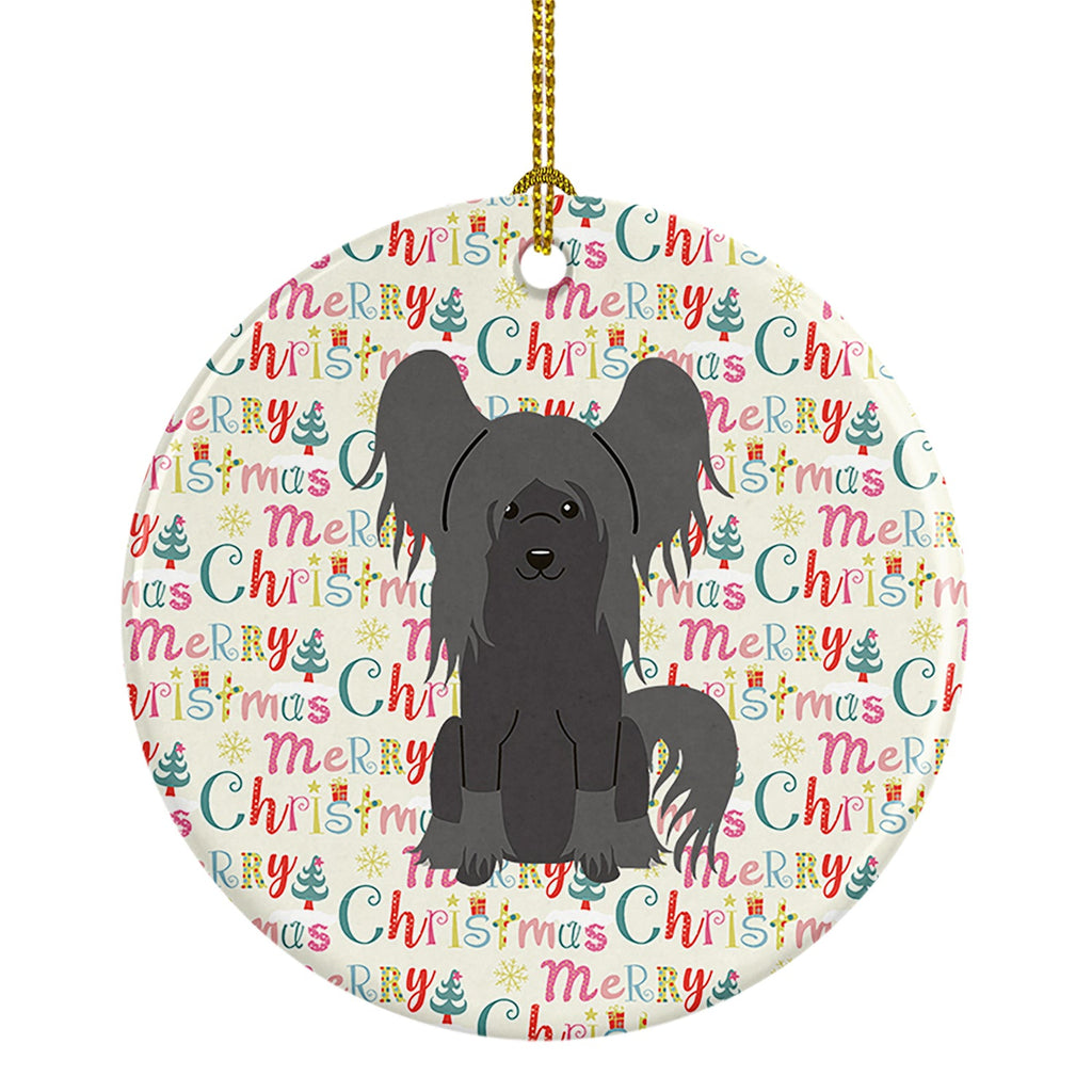 Merry Christmas Chinese Crested Black Ceramic Ornament