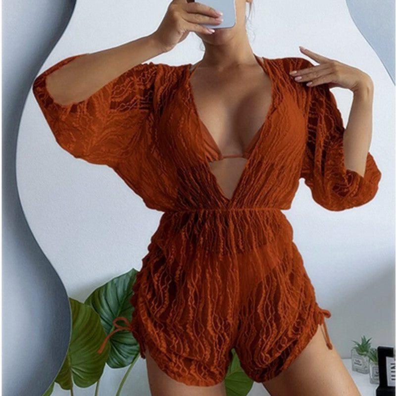 2024 Amazon Long Sleeve Mesh Bodysuit Bikini Set