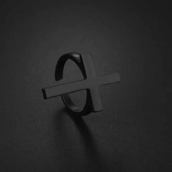 Men's Black Cross Punk Ring