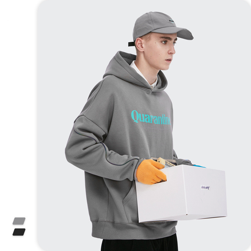 Street English print hooded plus fleece sweater