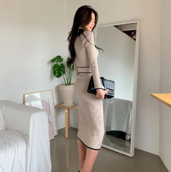 Turtleneck Rib Bandage Bodycon Sweater Dress