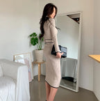 Turtleneck Rib Bandage Bodycon Sweater Dress