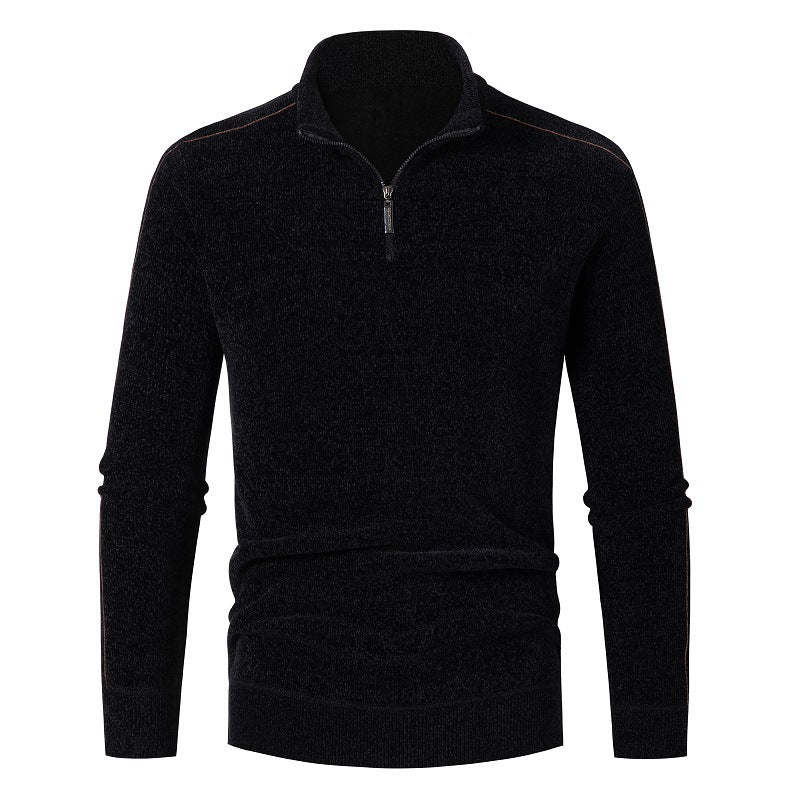 Men's Thick Chenille Zippered Solid Color Sweater