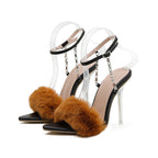 Women's High-Heeled Wool Sandals with Contrast Design