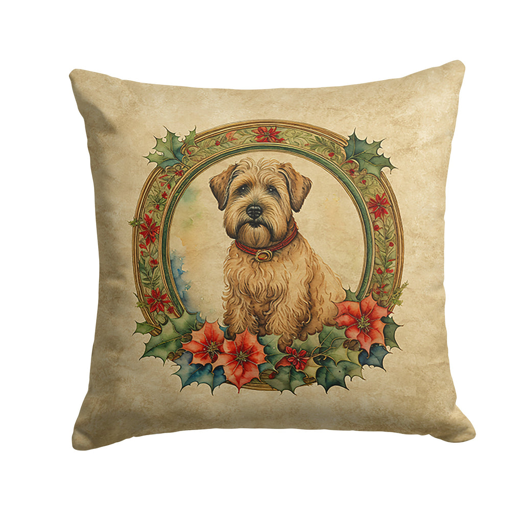 Wheaten Terrier Christmas Flowers Throw Pillow