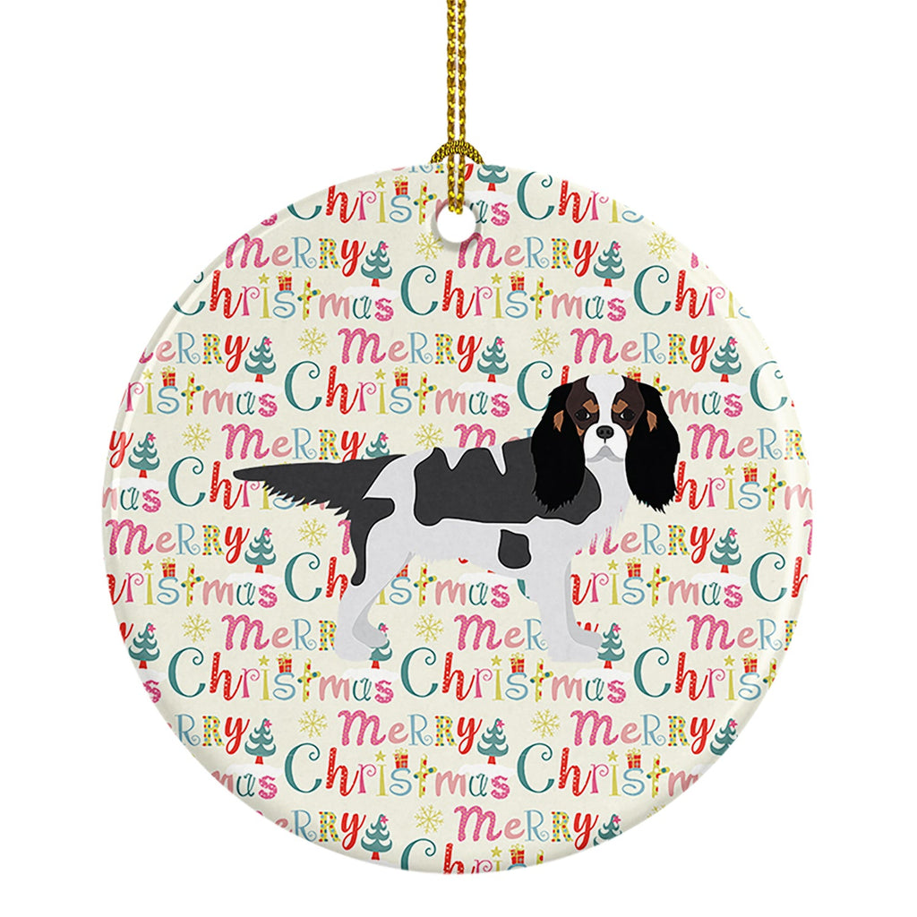 Tricolor Cavalier Spaniel Merry Christmas Ceramic Ornament