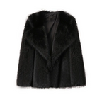 Women's Lapel Leather Fur Coat with Artificial Wool Lining