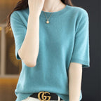Women's Slim Fit Short-Sleeve Wool Cotton Blend Sweater