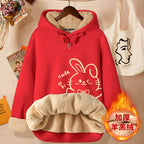 Women's Thick Fleece Hooded Jacket with Cat Print