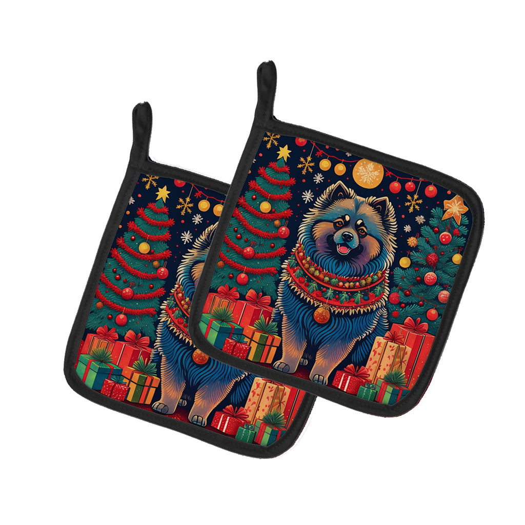Keeshond Christmas Pair of Pot Holders